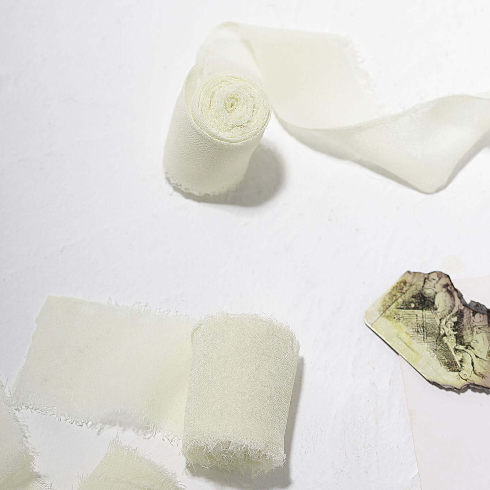 2 Pack 6yd Ivory Silk-Like Chiffon Linen Ribbon Roll For Bouquets, Wedding Invitations Gift Wrapping