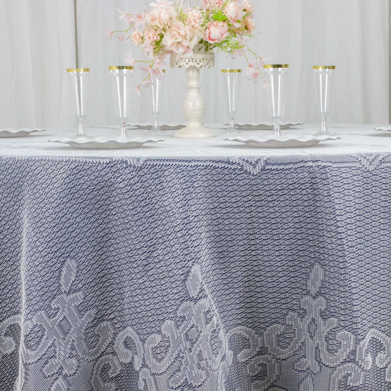 Lace 120" Round Tablecloth Ivory - Seamless Premium Design for Upscale Celebrations