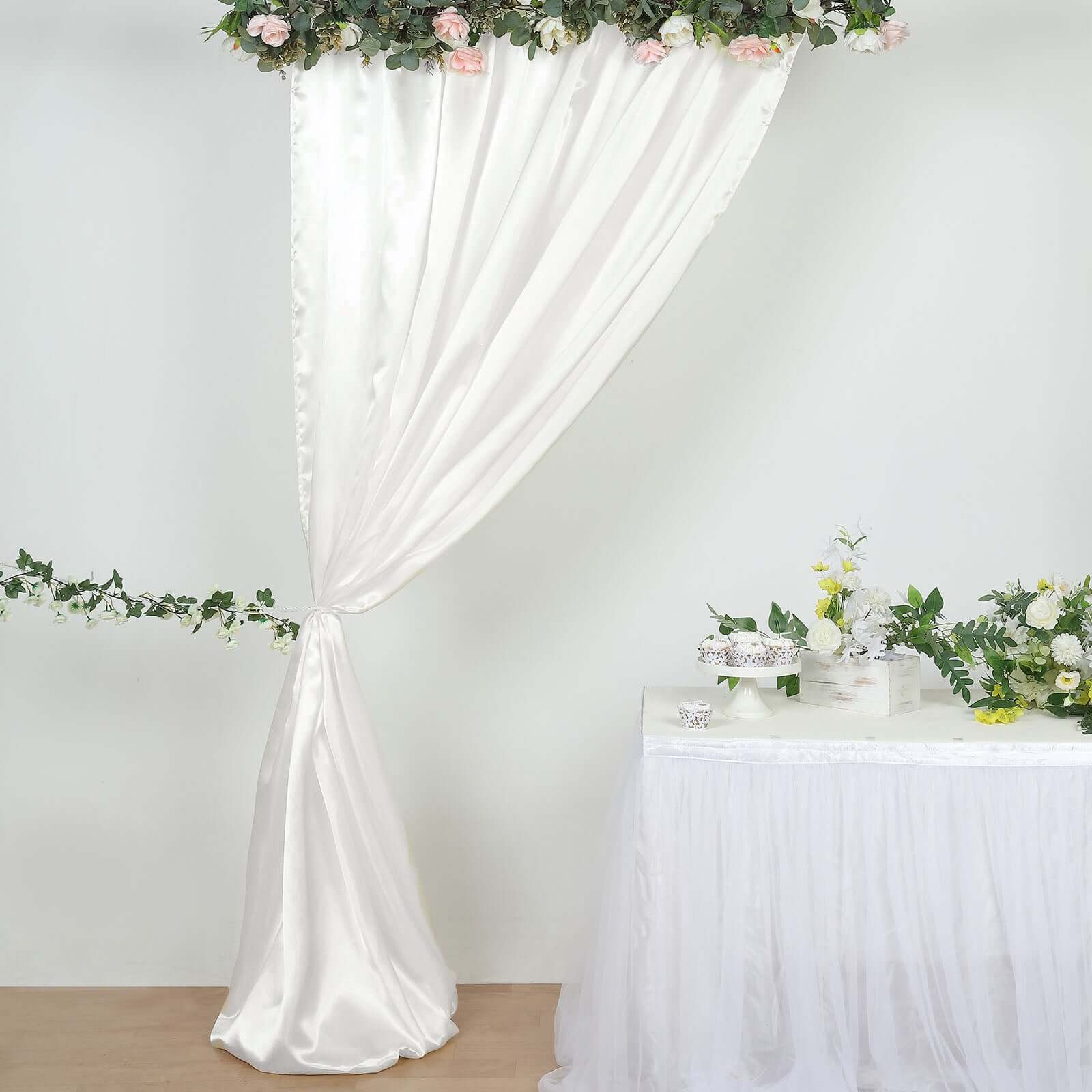 8ftx10ft Ivory Satin Event Curtain Drapes, Backdrop Event Panel