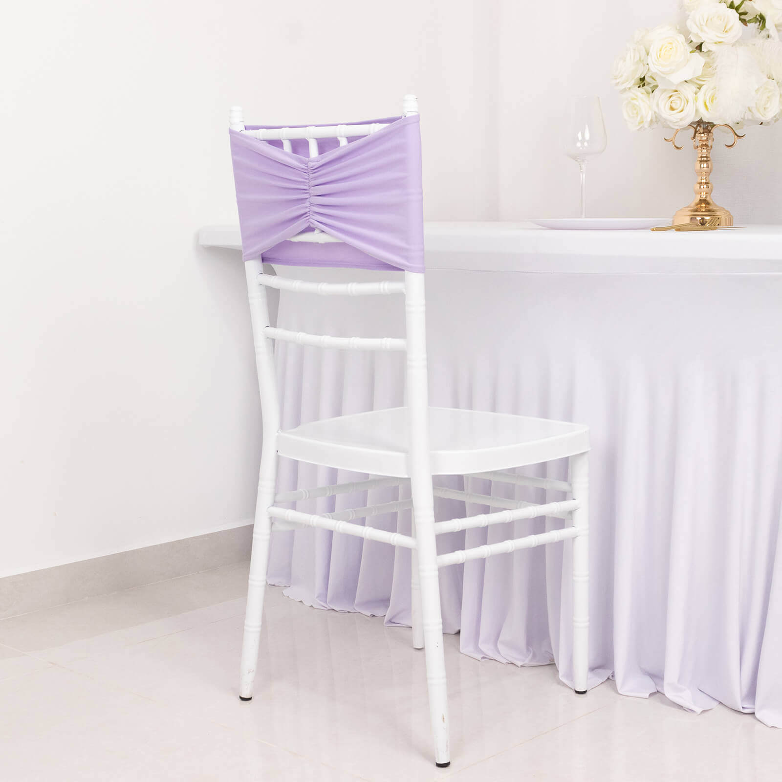 5 Pack Spandex Chair Sashes Lavender Lilac Ruffled Style - Wide Easy to Use Stretch Chair Bands 8"x13"