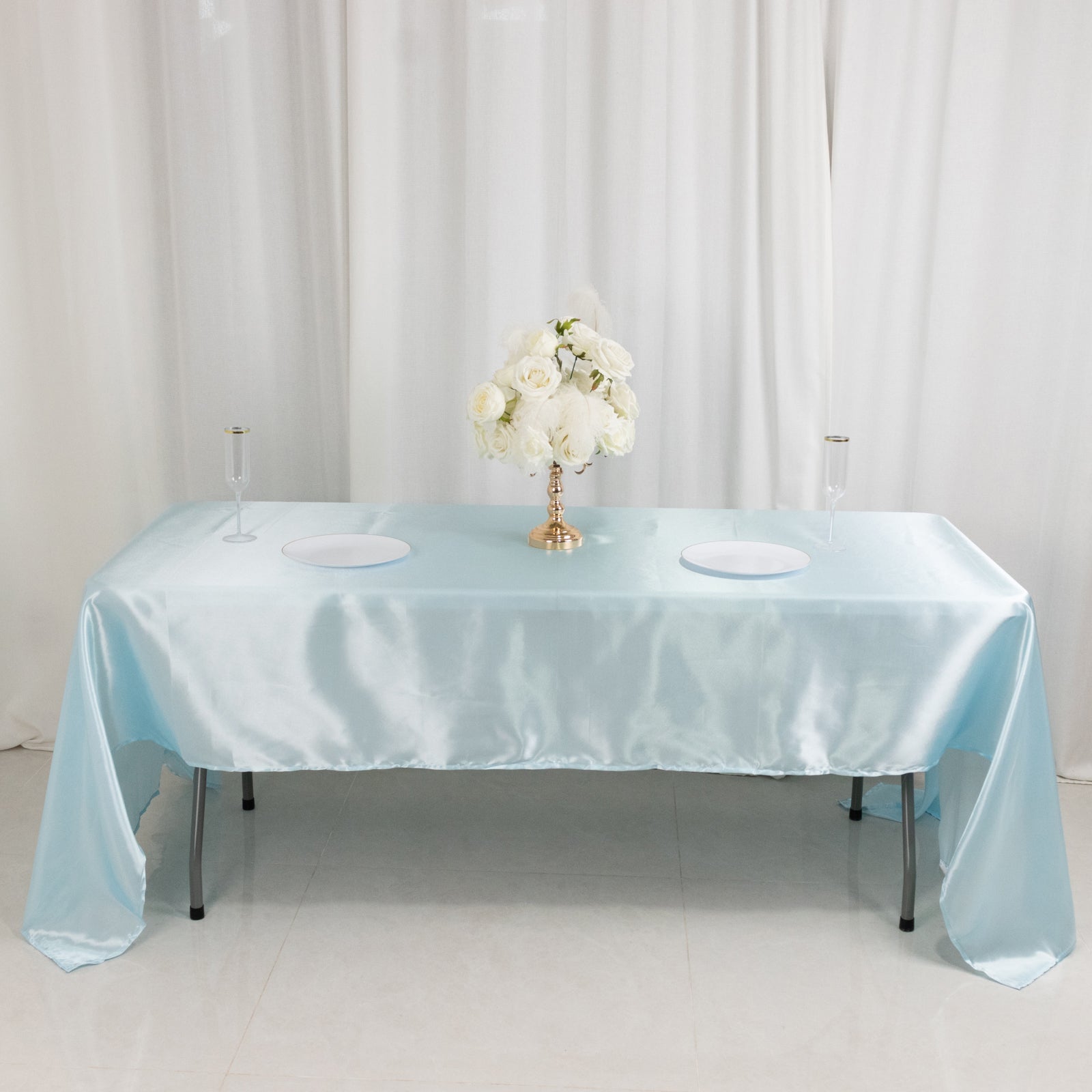 Satin Rectangular 60"x126" Tablecloth Light Blue - Smooth and Lustrous Table Cover