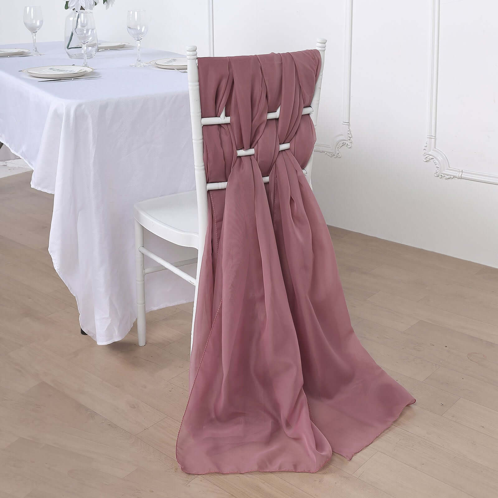 5 Pack Chiffon Chair Sashes Mauve/Cinnamon Rose - Soft & Lightweight Designer Chair Bows 22"x78"