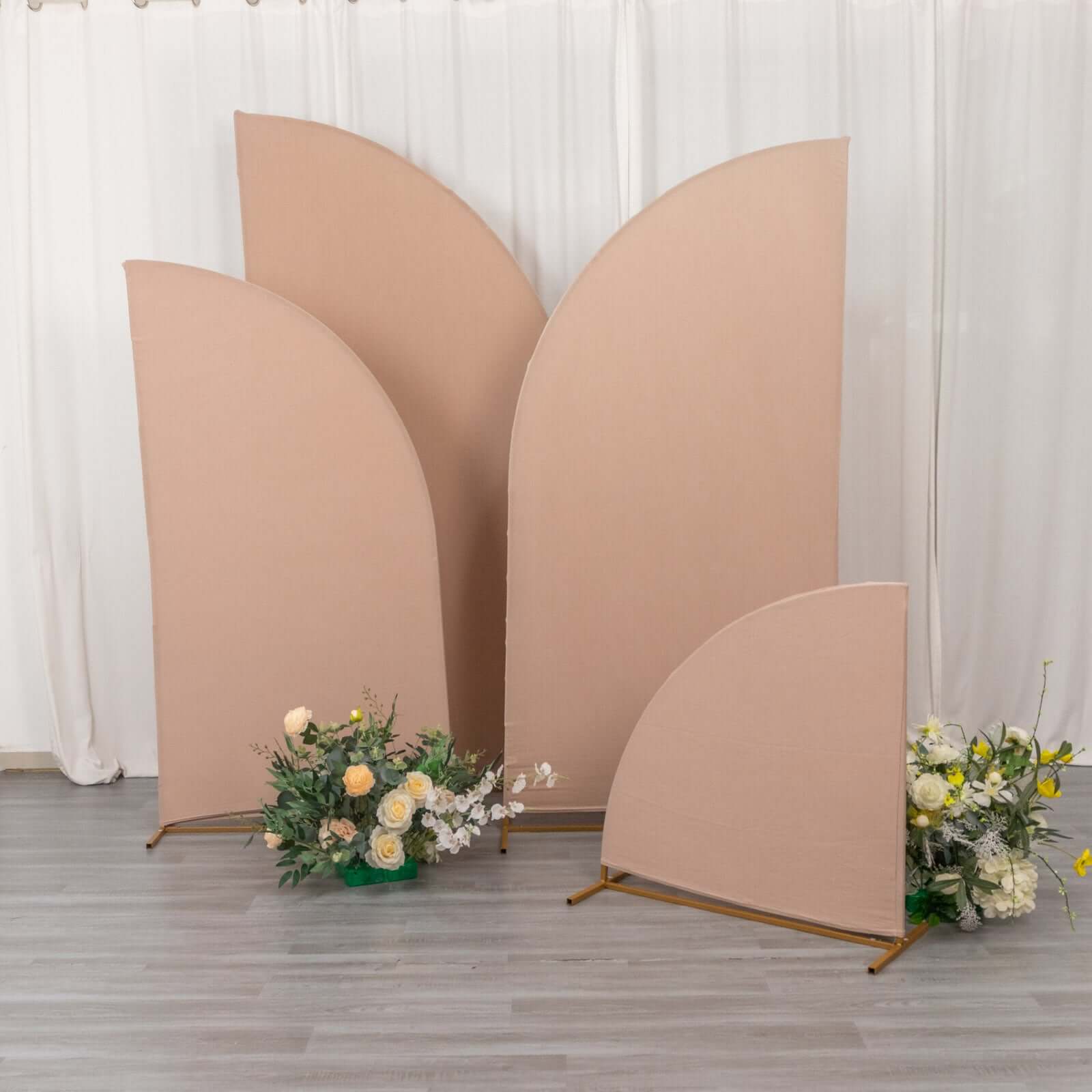 Set of 4 Matte Nude Spandex Half Moon Chiara Backdrop Stand Covers, Custom Fitted Wedding Arch Covers - 2.5ft,5ft,6ft,7ft