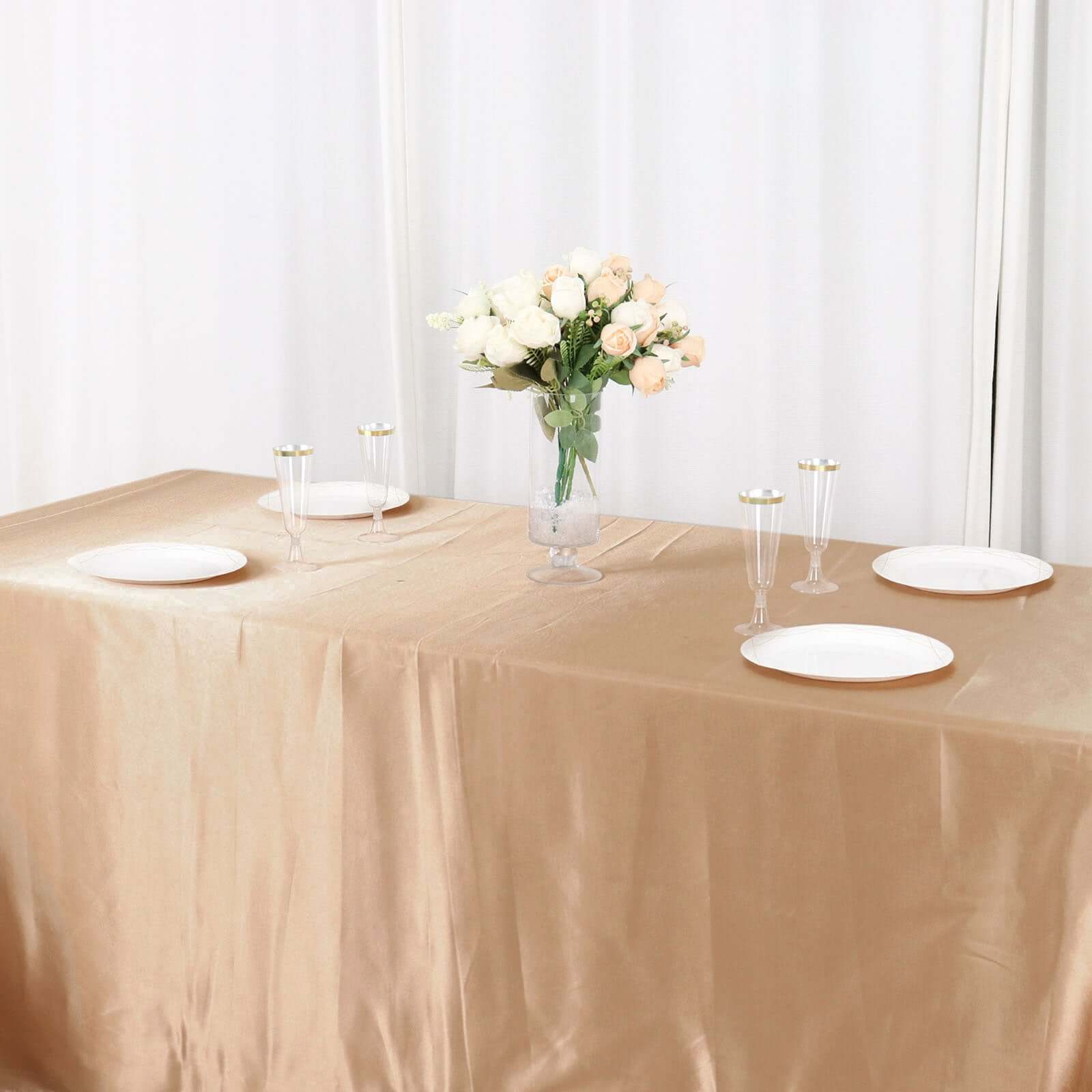 Satin Rectangular 90"x132" Tablecloth Nude - Seamless Table Cover