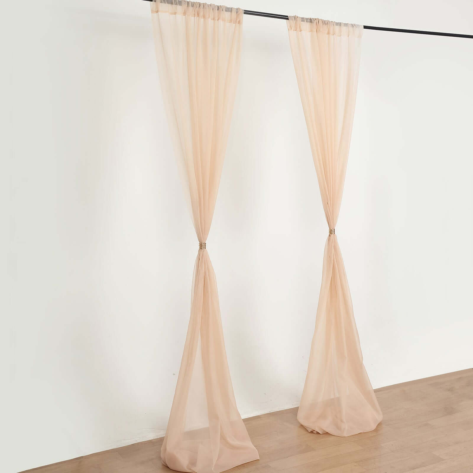 2 Pack Nude Sheer Chiffon Event Curtain Drapes, Durable Flame Resistant Organza Backdrop Event Panels With Rod Pockets - 10ftx10ft