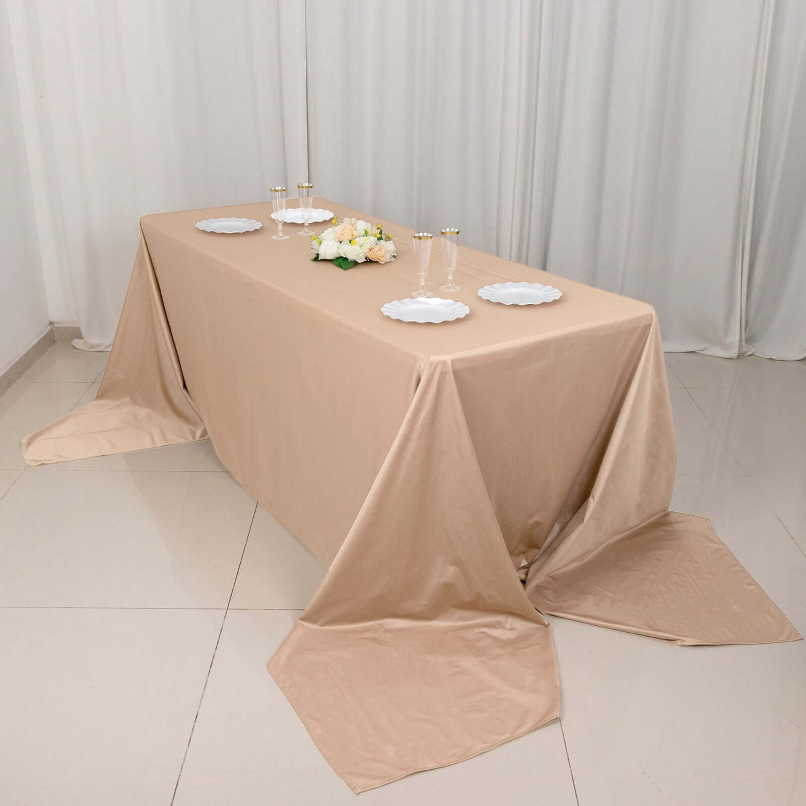 Scuba Rectangular 90"x156" Tablecloth Nude - Wrinkle Free, Stain Resistant & Seamless Table Cover