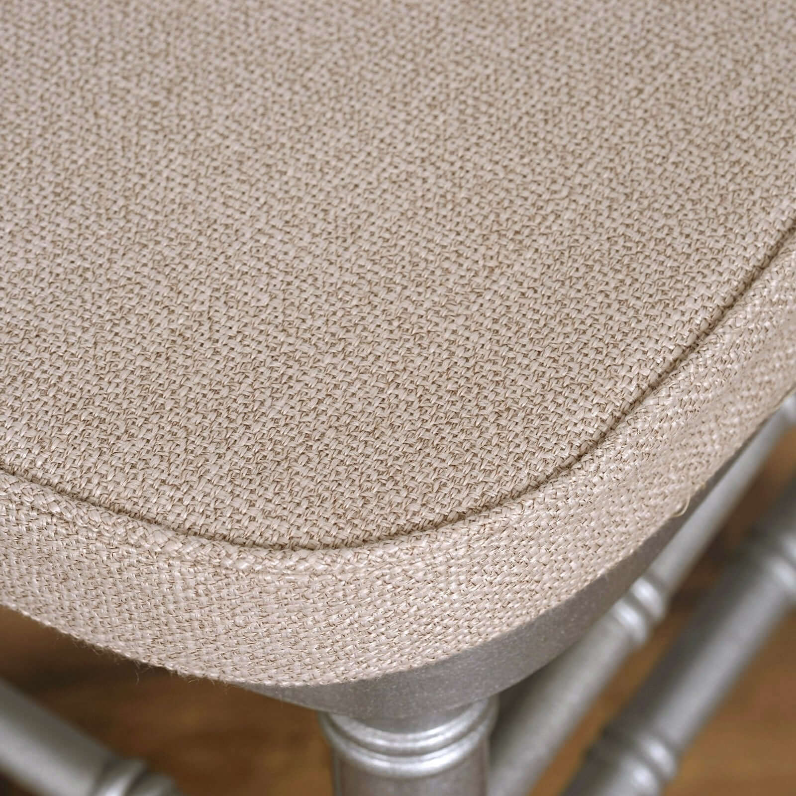 Natural Burlap Chair Cushion with Soft 2" Thick Pad and Ties - Rustic Removable Cover for Chiavari Chairs