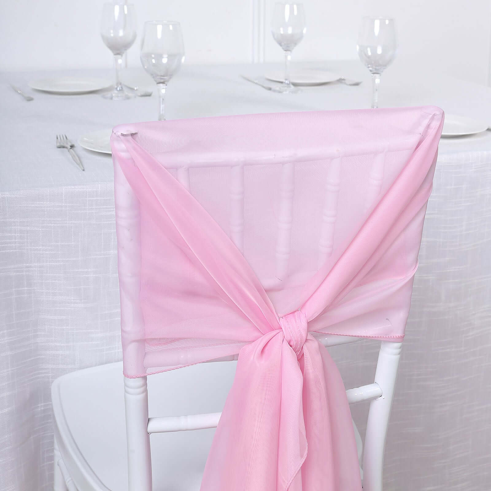 5 Pack Chiffon Chair Sashes Pink - Soft & Lightweight Designer Chair Bows 22"x78"