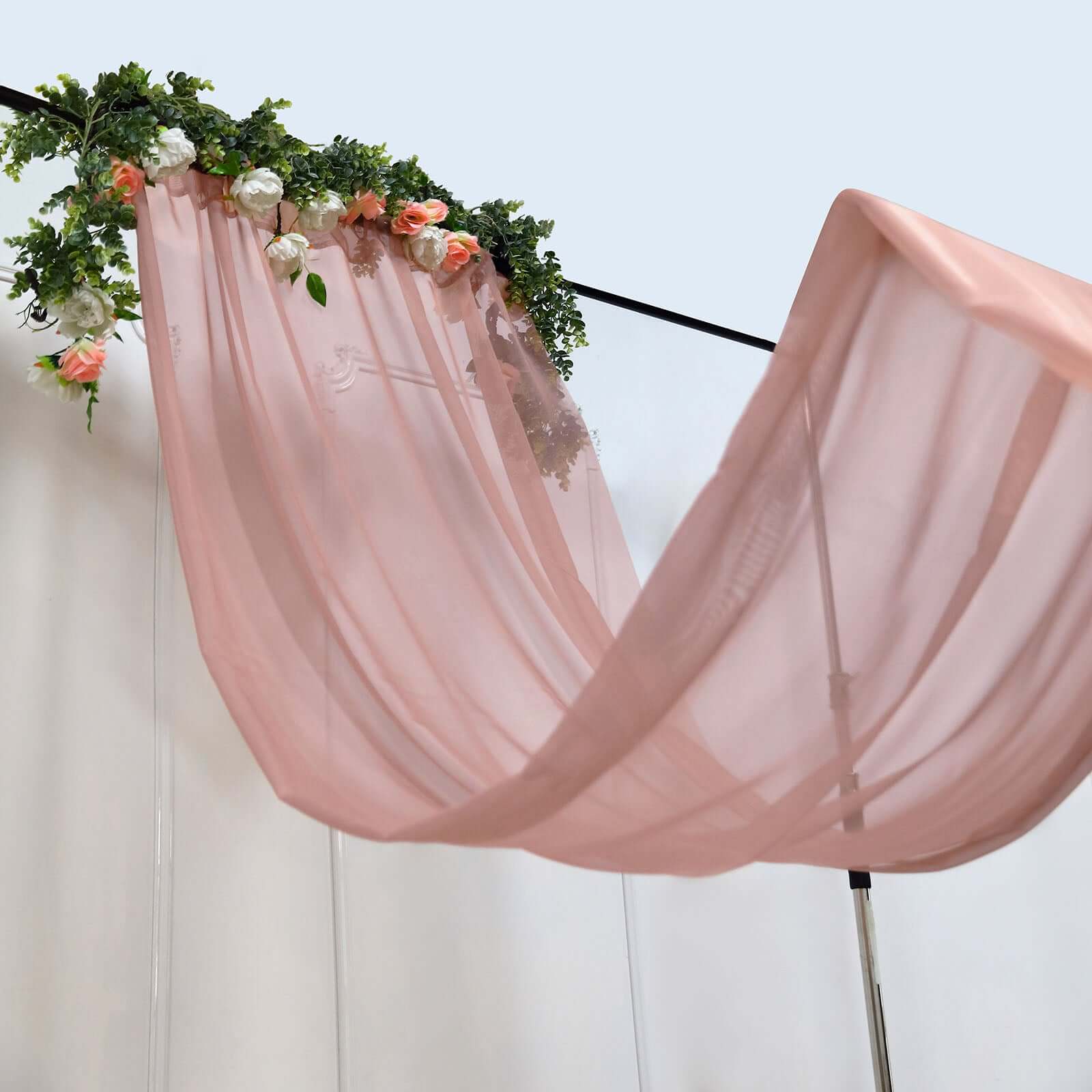 5ftx14ft Dusty Rose Chiffon Curtain Panel, Durable Flame Resistant Backdrop Ceiling Drapery With Rod Pocket