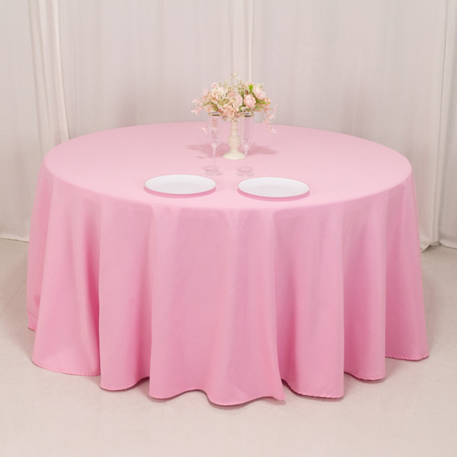 Premium Polyester 120" Round Tablecloth Pink - Seamless 220GSM Wrinkle-Resistant Table Cover
