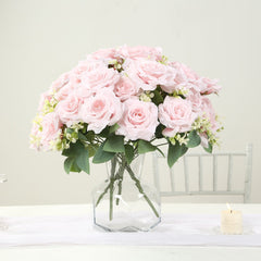 2 Bushes 18" Real Touch Artificial Rose Flower Bouquet, Light Blush Silk Long Stem Flower Arrangements