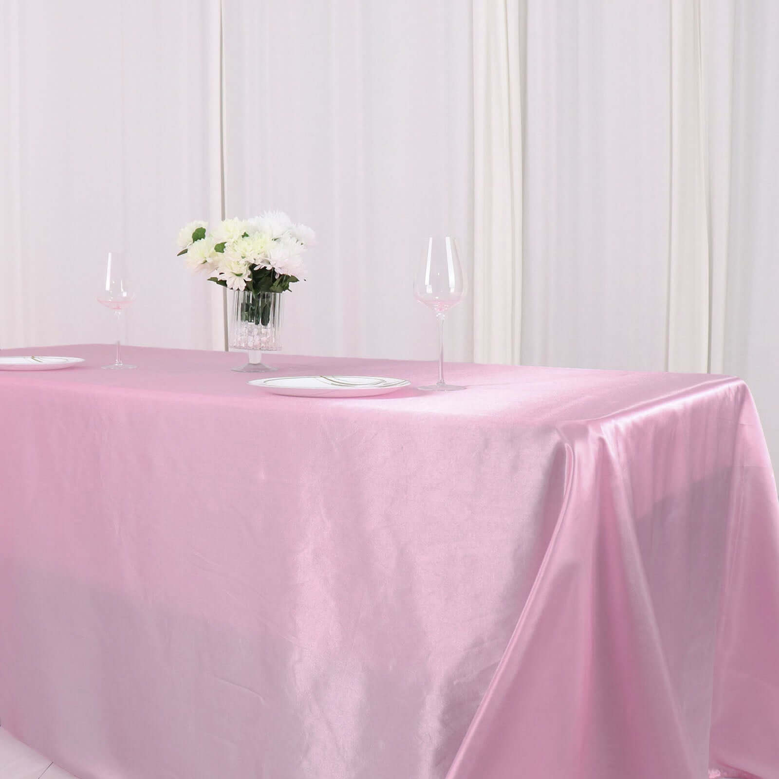 Satin Rectangular 90"x132" Tablecloth Pink - Seamless Table Cover