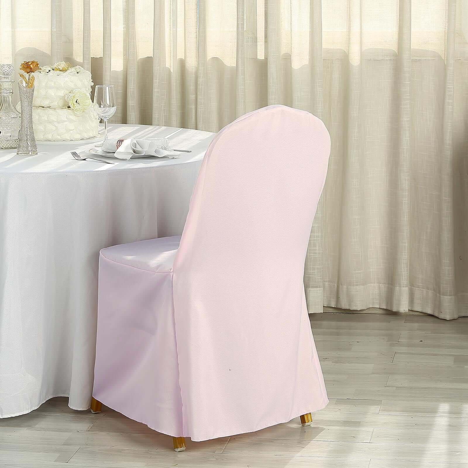 Polyester Slip On Banquet Chair Covers Blush - Stain-Resistant Reusable Durable Fabric