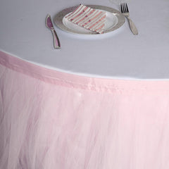 Tulle 14ft Table Skirt Blush - 4 Layer Pleated Tutu Table Cover