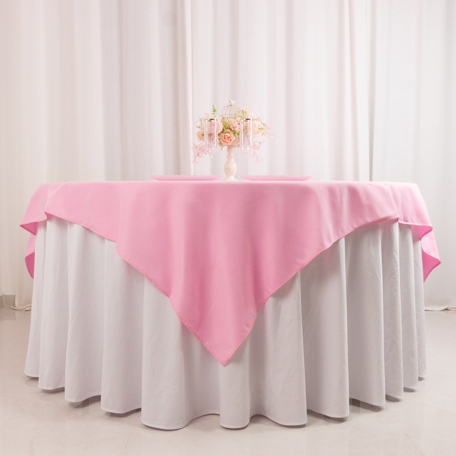 Premium Polyester 70"x70" Table Overlay Square Tablecloth Pink 220GSM Wrinkle-Resistant Table Cover