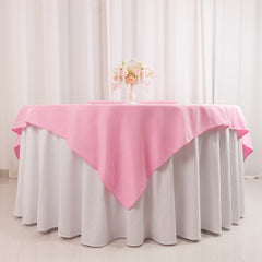 Premium Polyester 70"x70" Table Overlay Square Tablecloth Pink 220GSM Wrinkle-Resistant Table Cover