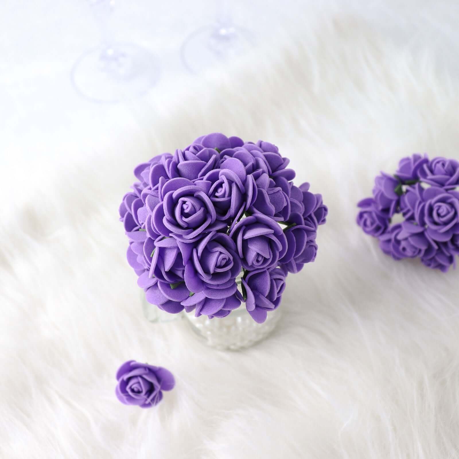 48 Roses 1" Purple Real Touch Artificial DIY Foam Rose Flowers With Stem, Craft Rose Buds