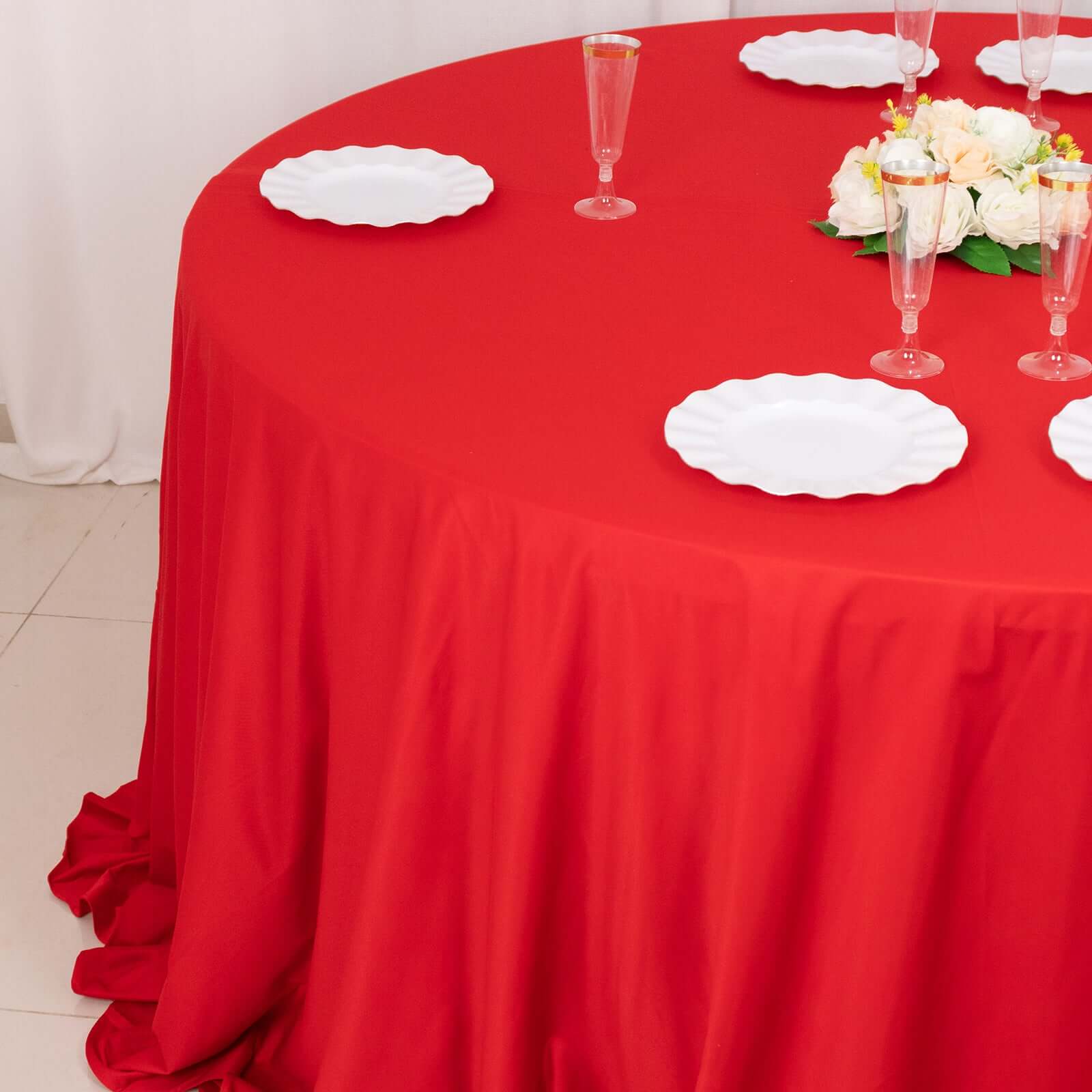 Scuba Round 132" Tablecloth Red - Wrinkle Free & Stain Resistant Seamless Table Cover