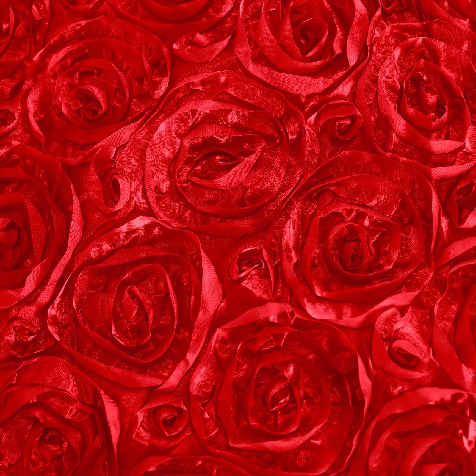 Satin 90"x156" Rectangle Tablecloth Red - Grandiose 3D Rosette Table Cover with Seamless Finish