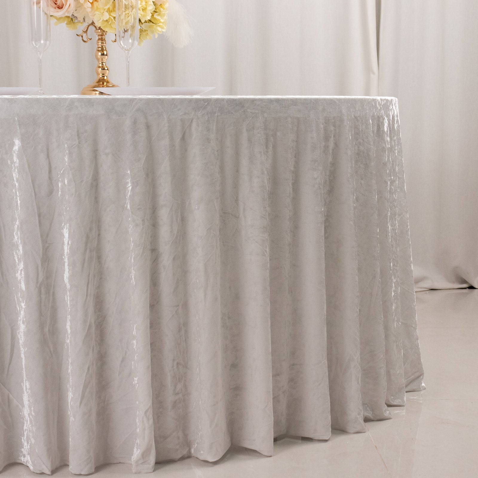 Premium Crushed Velvet 120" Round Tablecloth White - Reusable Soft & Stylish Seamless Table Cover