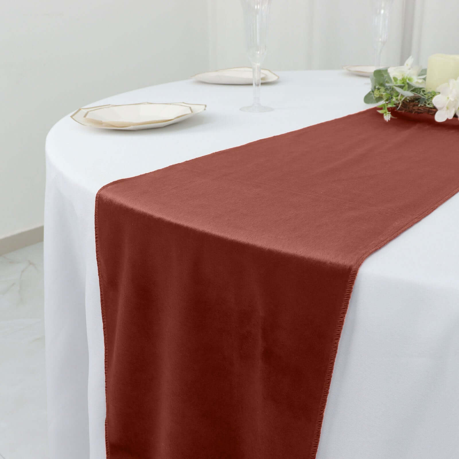 Premium Velvet 12"x108" Table Runner Terracotta (Rust) - Sheen Finish Reusable Table Decor