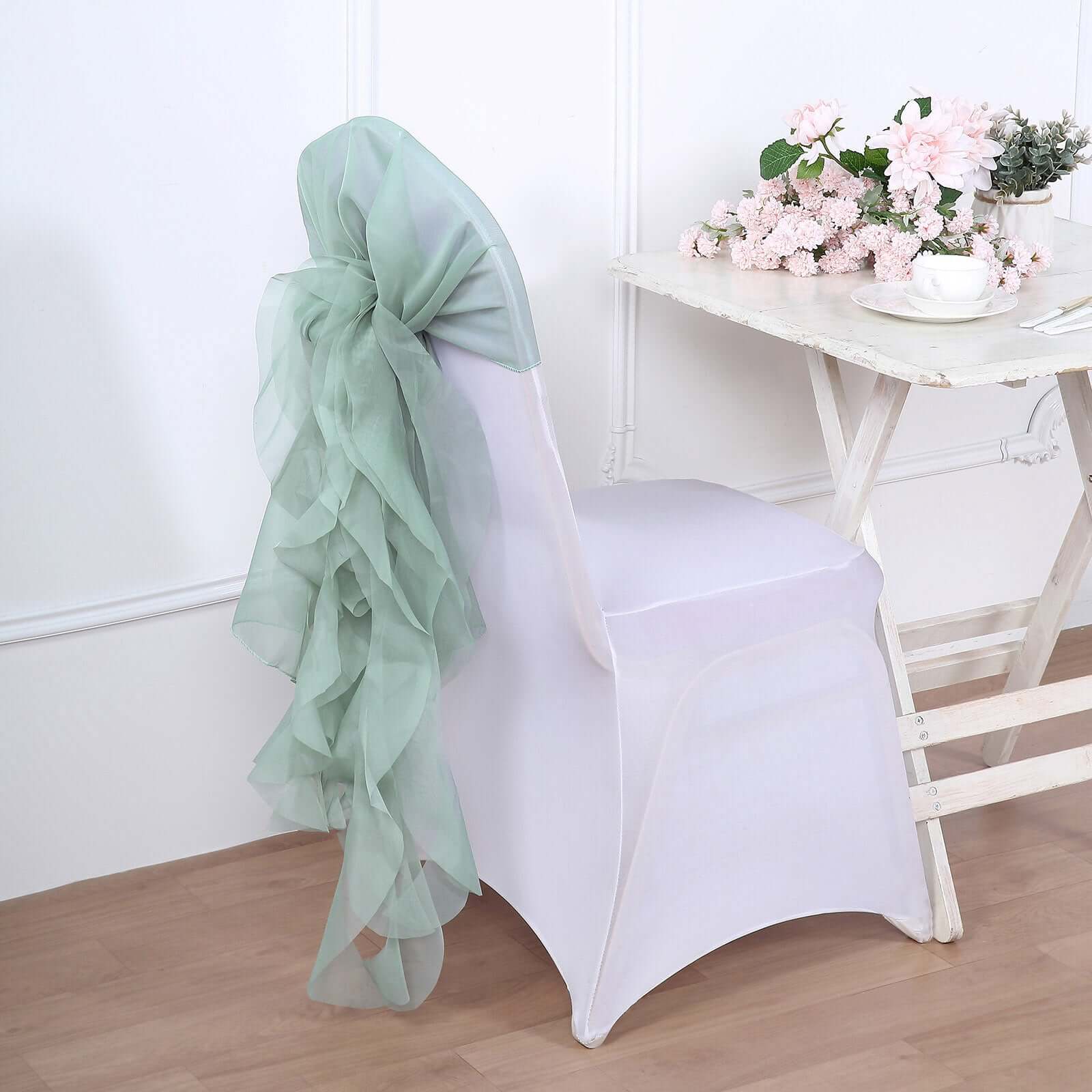 Chiffon Chair Sash with Curly Design Eucalyptus Sage - Stylish Chair Decorations