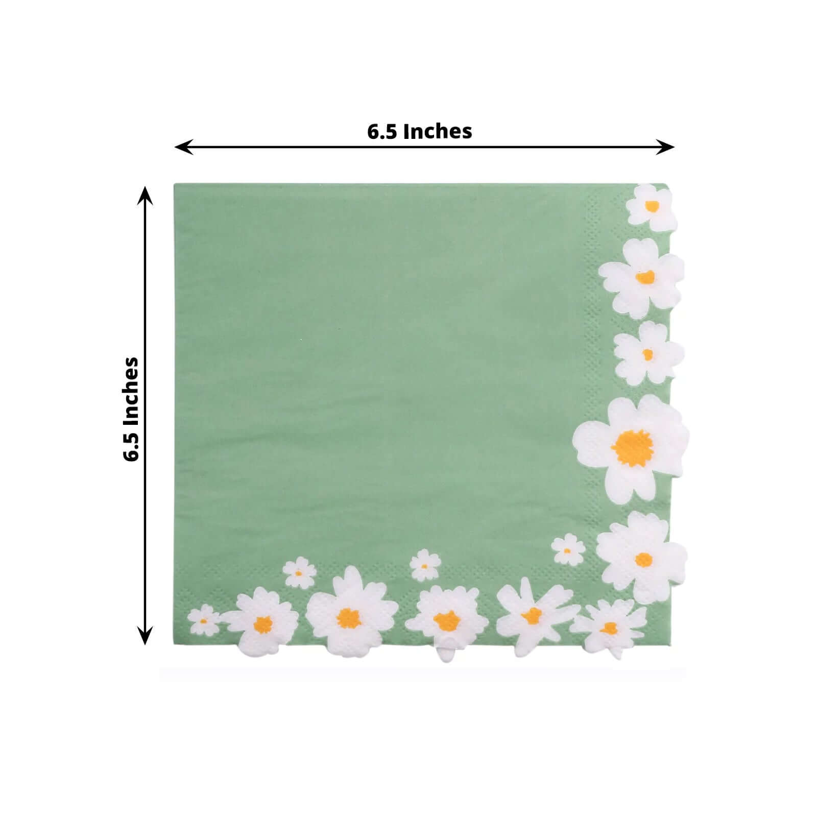 20-Pack Paper Beverage Napkins with Daisy Flower Design Sage Green - 2 Ply Soft 18GSM Floral Wedding Napkins 6.5"x6.5"