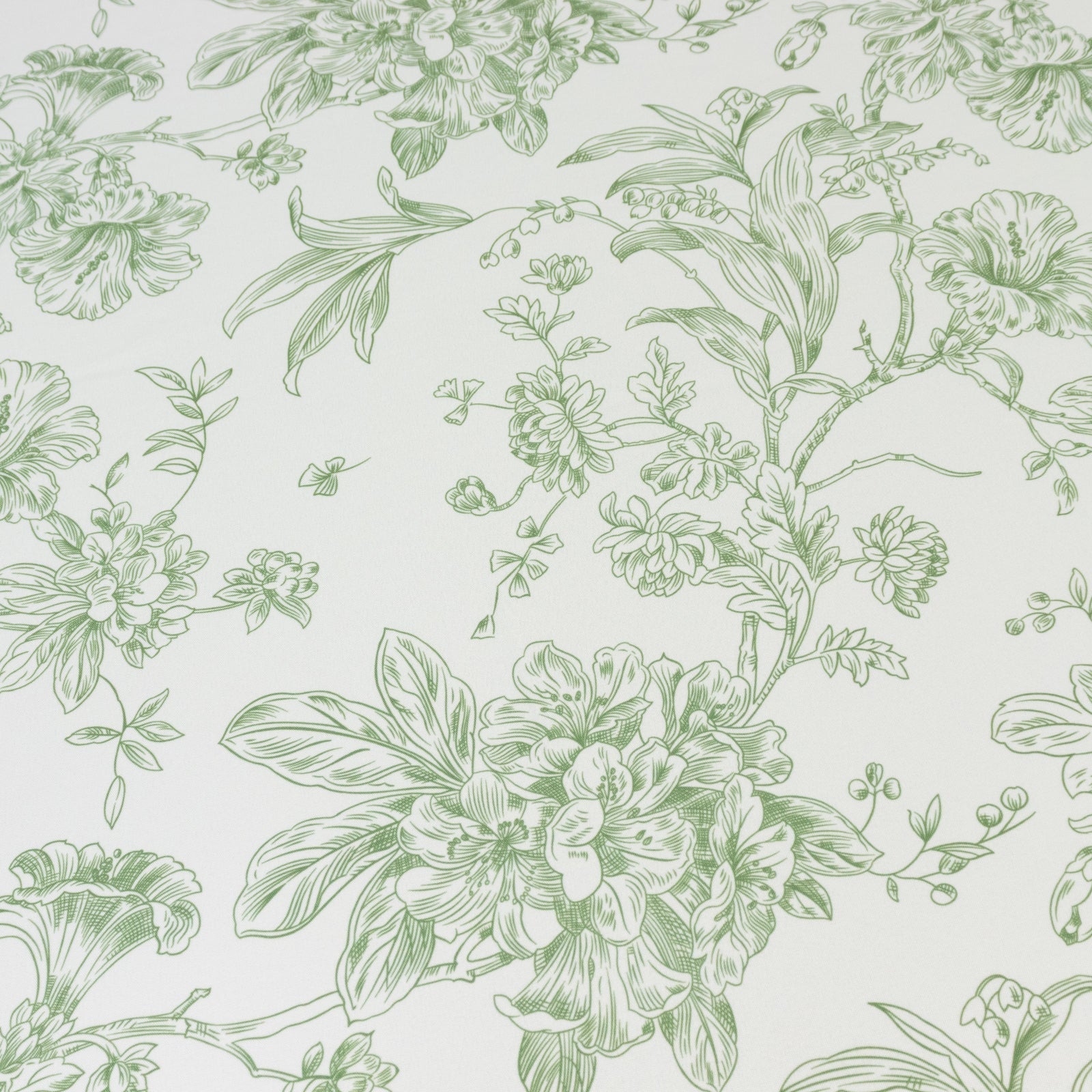 Polyester 108" Round Tablecloth White - Dusty Sage Green French Toile Pattern for Chic Weddings