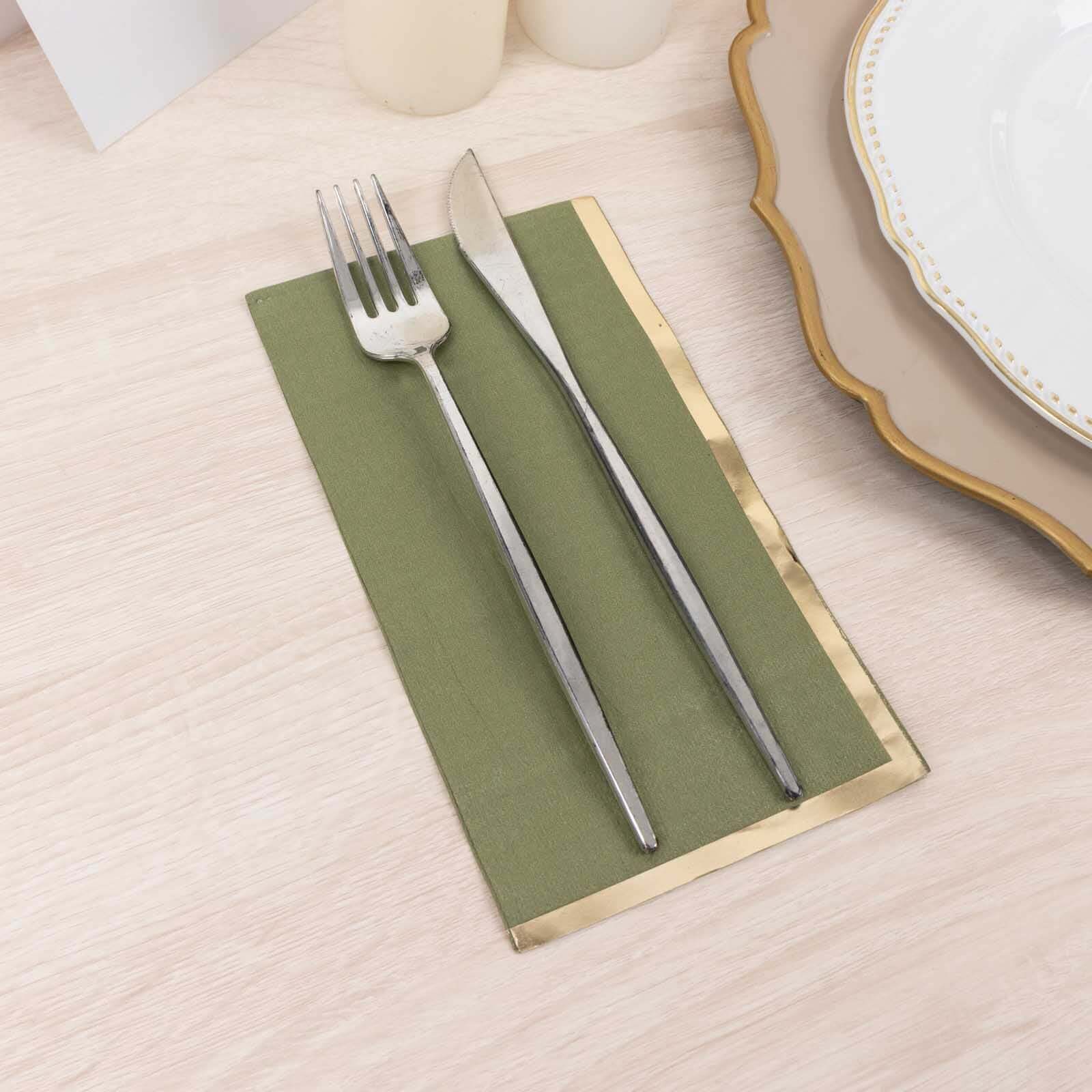50-Pack Paper Dinner Napkins Dusty Sage Green with Gold Foil Edge 2 Ply - Stylish Disposable Napkins