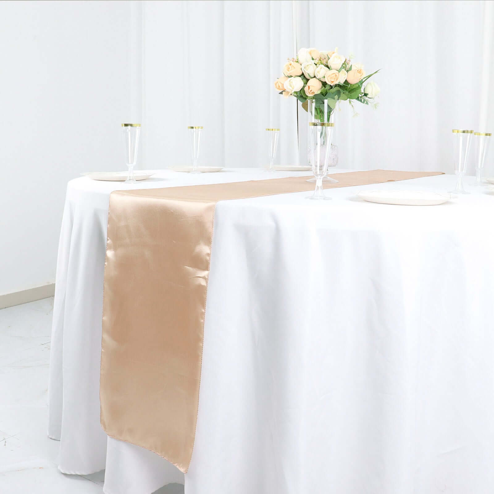 Satin 12"x108" Table Runner Nude - Stylish Table Linen