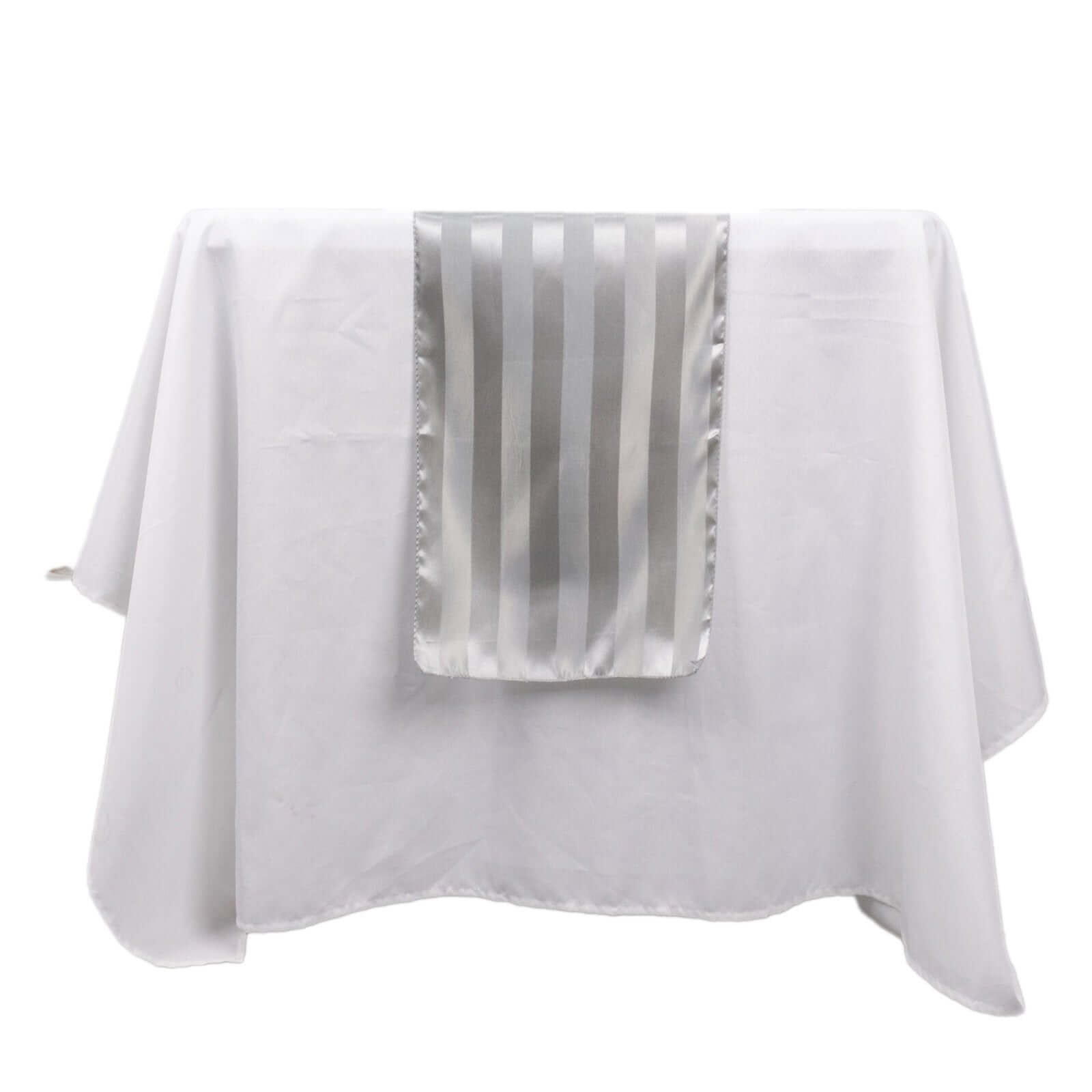 Satin 12"x108" Table Runner Silver Stripe - Stripe Table Decor