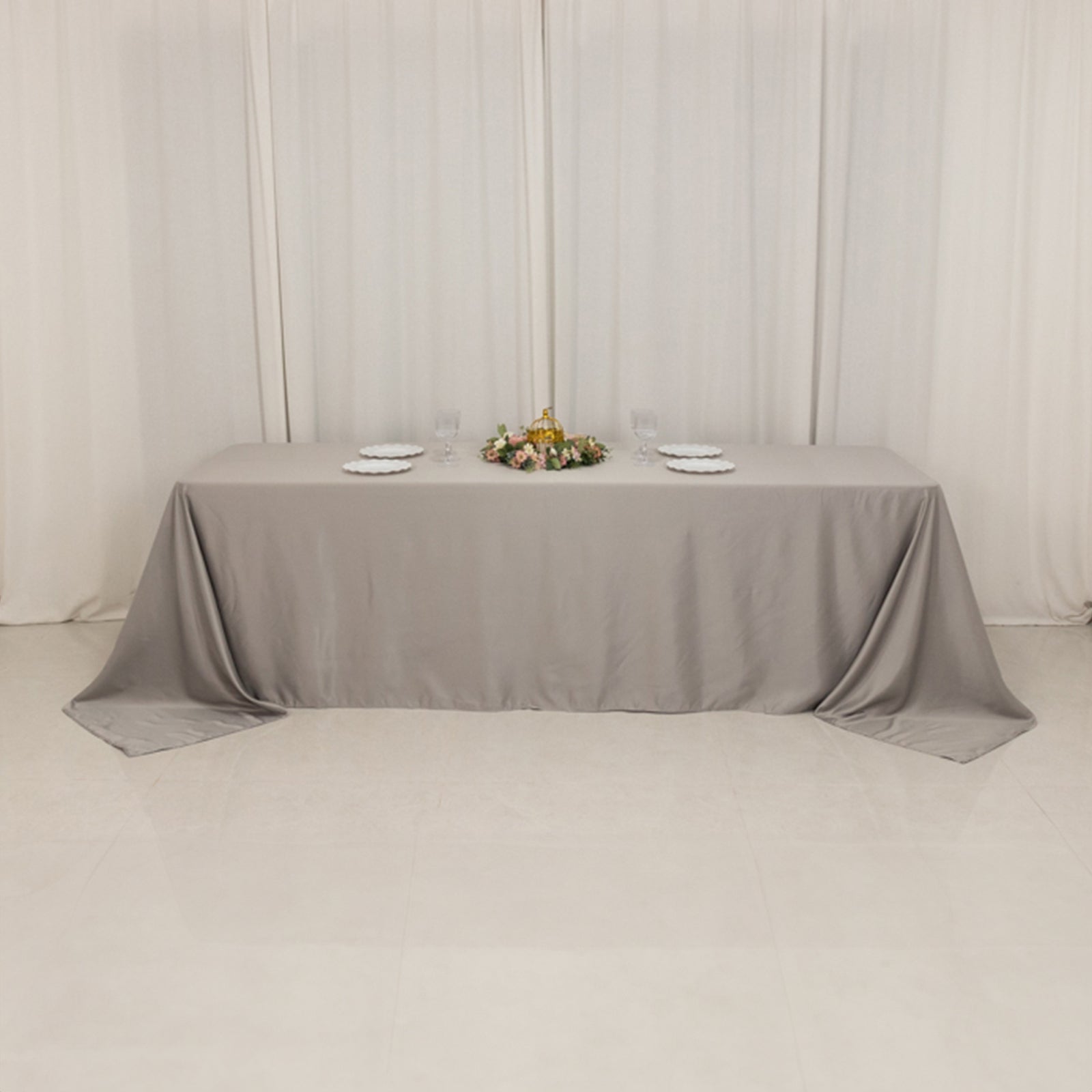 Lamour Satin 90"x156" Rectangle Tablecloth Silver - Luxurious, Soft Seamless Table Cover
