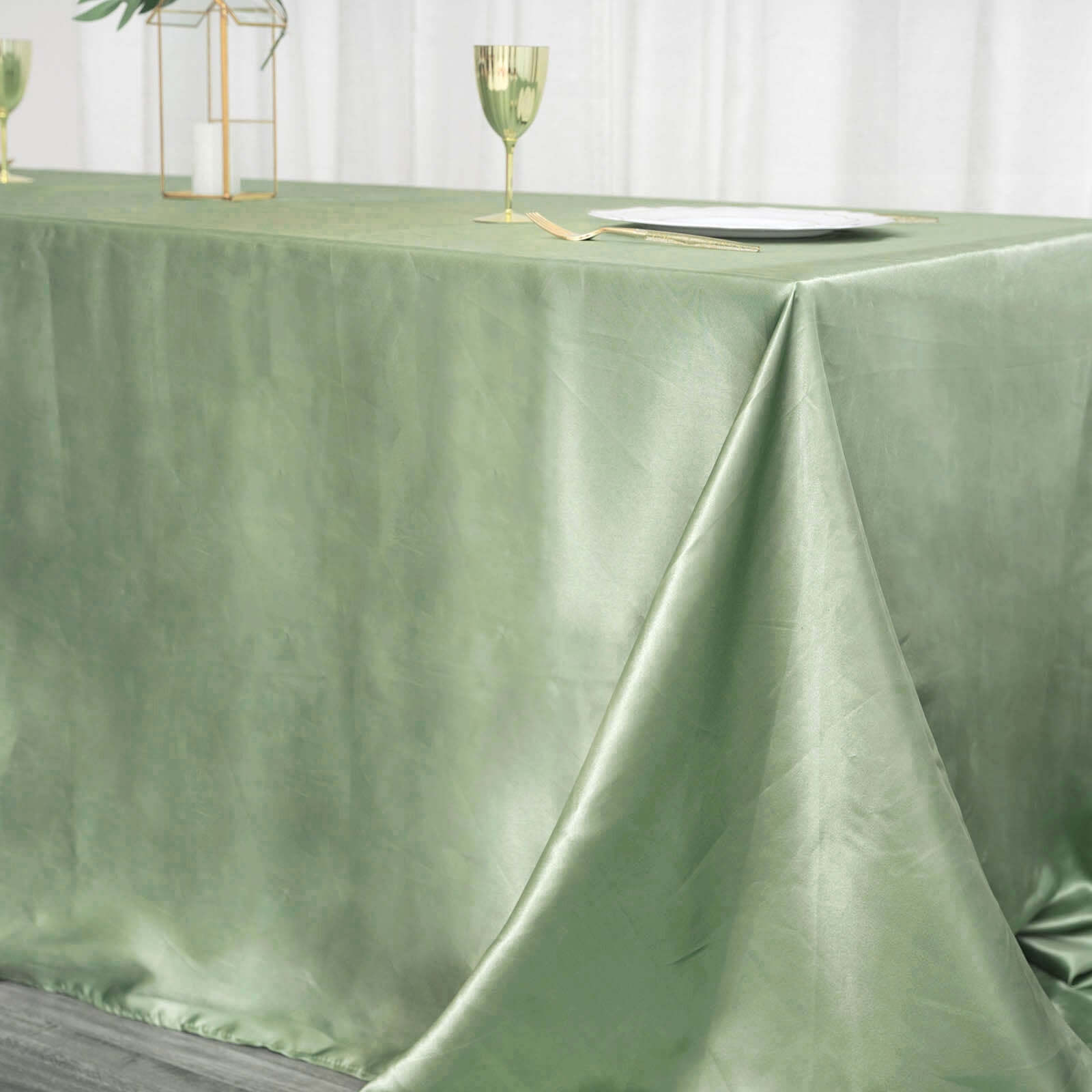 Satin Rectangular 90"x156" Tablecloth Sage Green - Seamless Table Cover