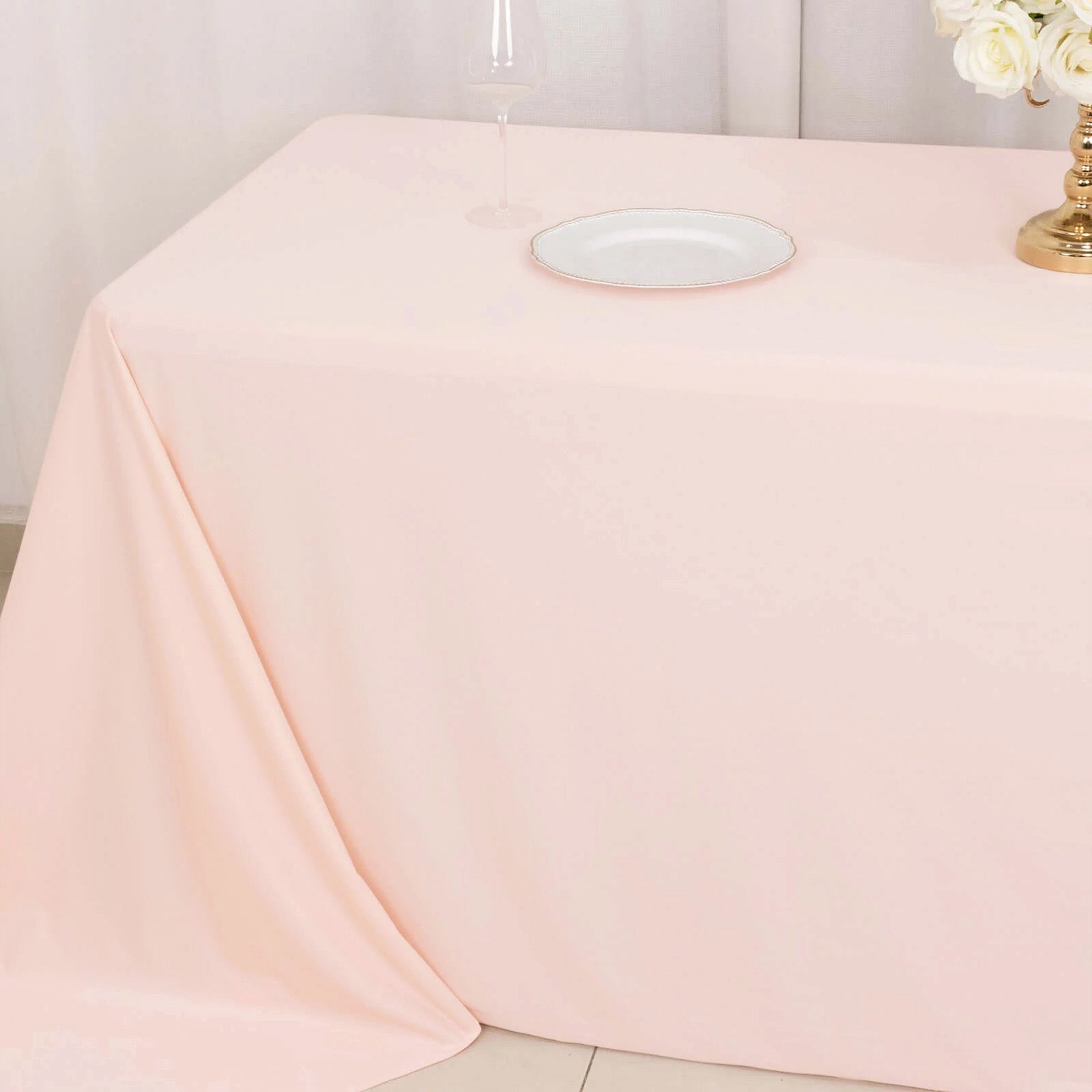 Scuba Rectangular 90"x132" Tablecloth Blush - Wrinkle Free, Stain Resistant & Seamless Table Cover