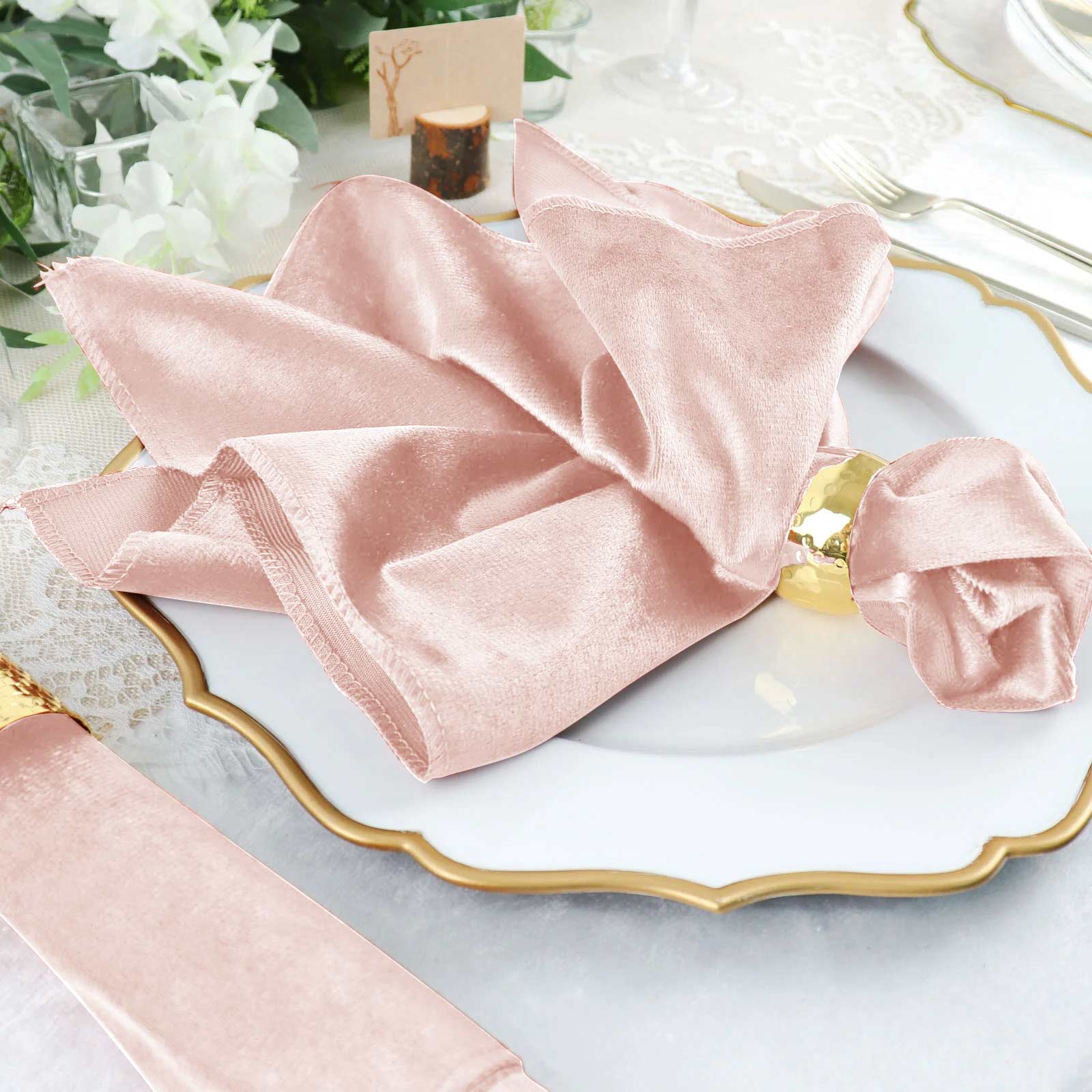 5 Pack Premium Velvet 20"x20" Napkins Blush - Soft Sheen Finish Cloth Napkins