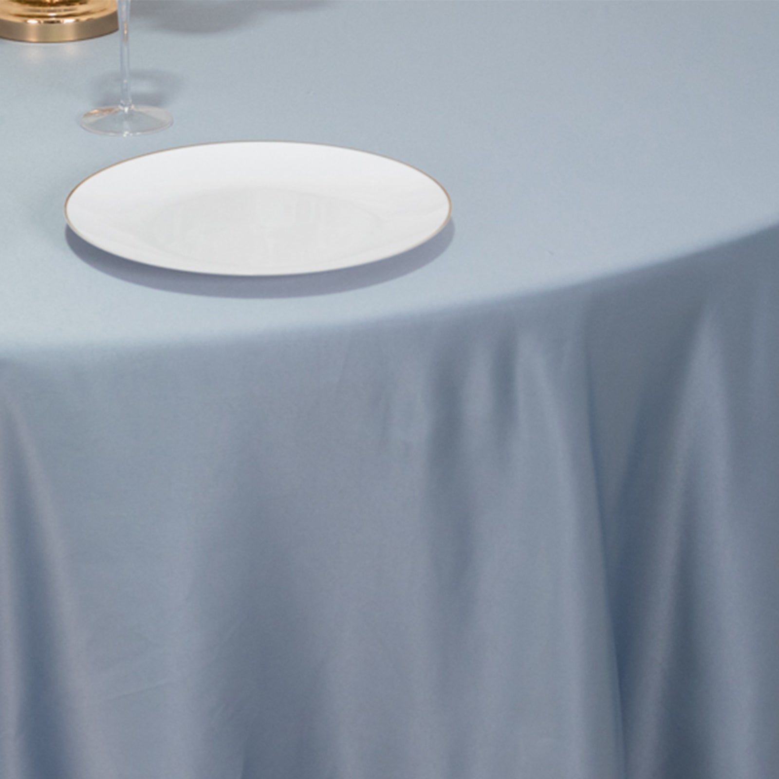 Lamour Satin 120" Round Tablecloth Dusty Blue - Seamless Table Cover with Soft Tempered Sheen