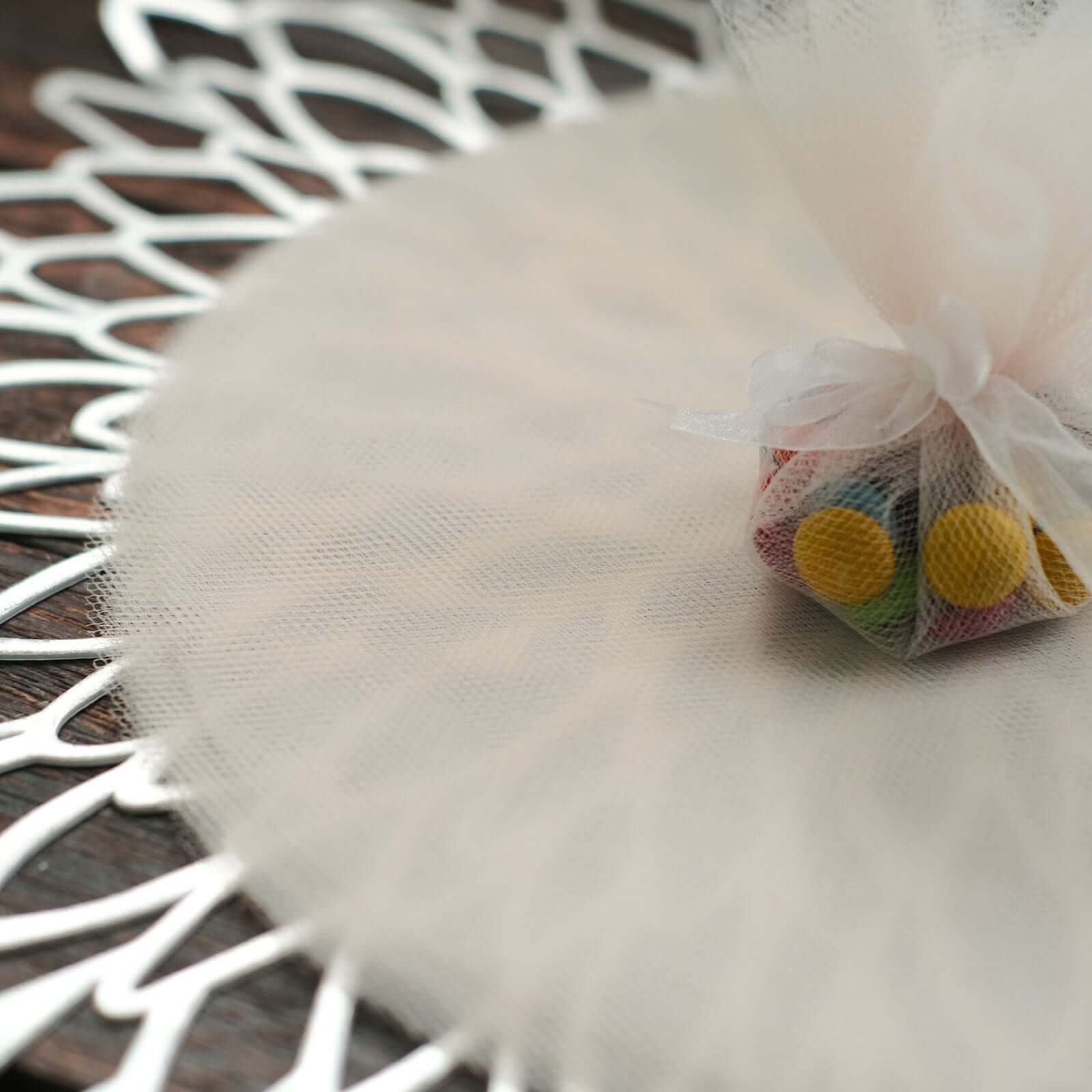 25 Pack 9" Beige Sheer Nylon Tulle Circles Favor Wrap Craft Fabric, DIY Candy Favor Wraps