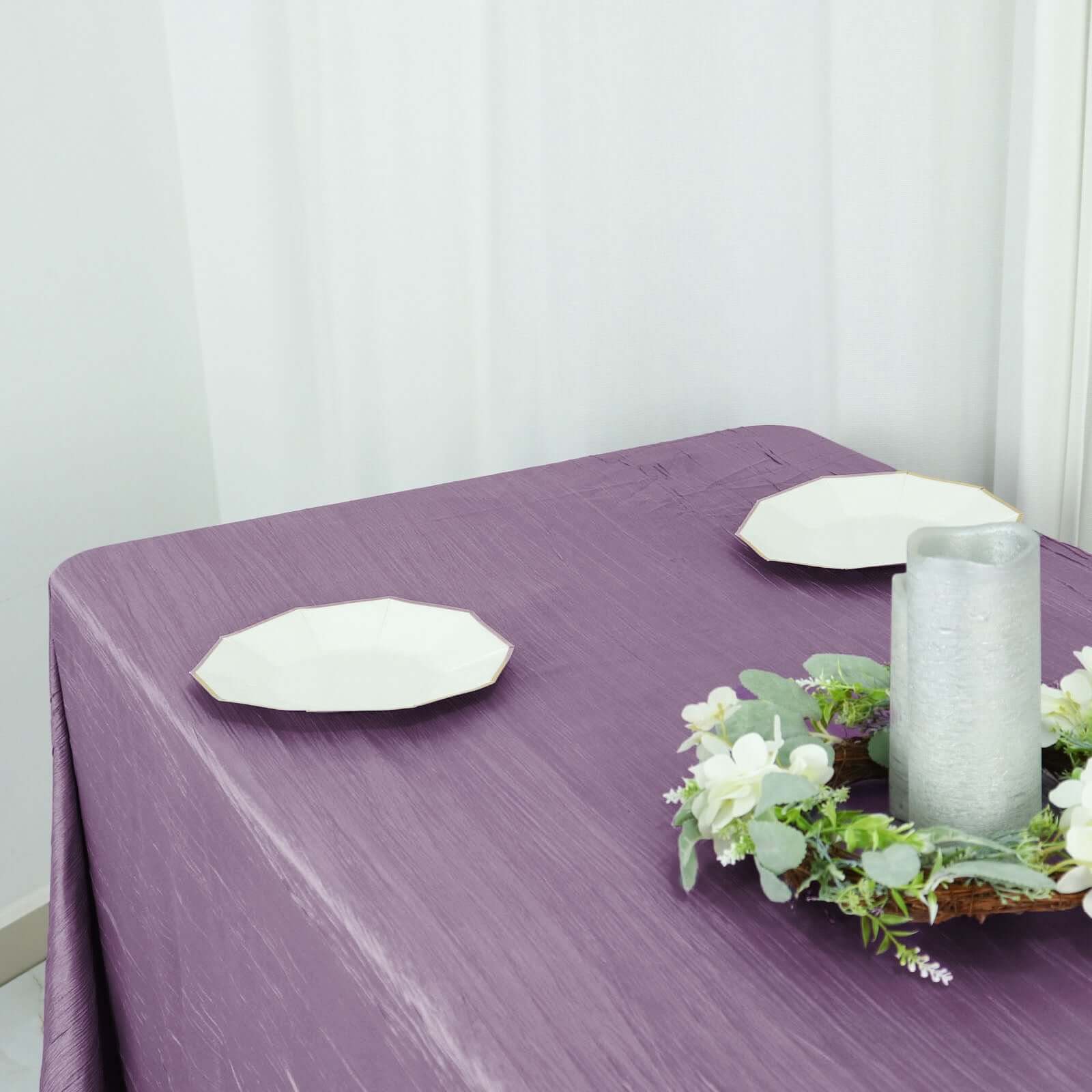 Taffeta 90"x132" Rectangle Tablecloth Violet Amethyst - Seamless Accordion Crinkle Table Cover