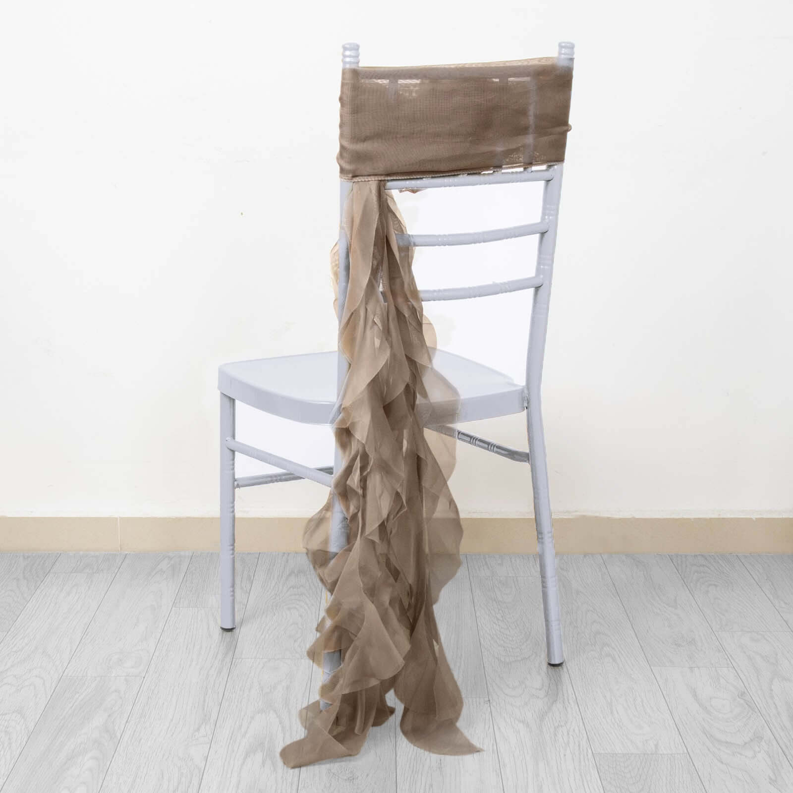 Chiffon Chair Sash with Curly Design Taupe - Stylish Chair Decorations