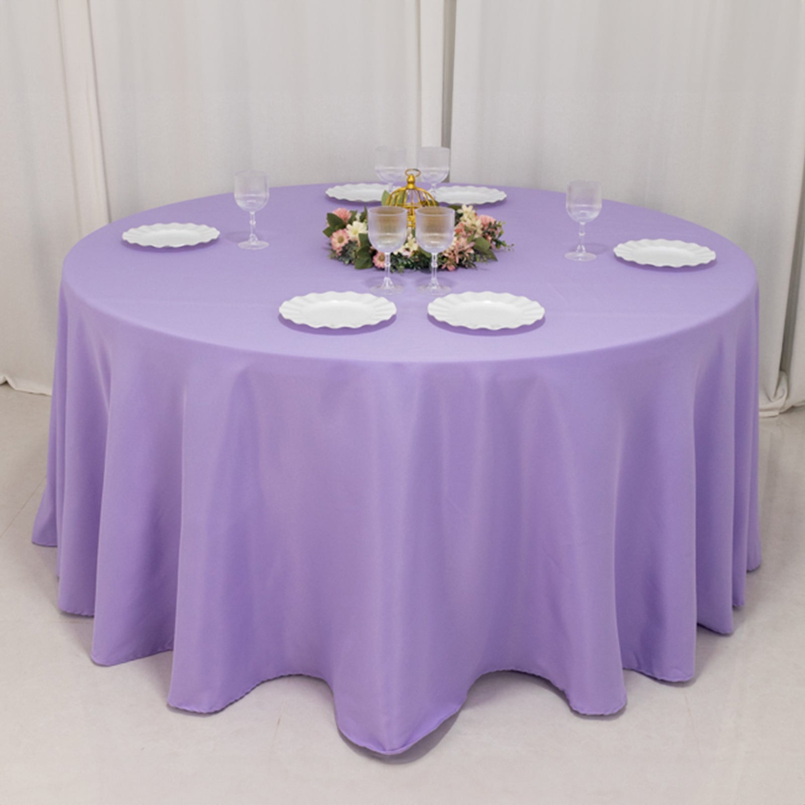 Premium Polyester 120" Round Tablecloth Lavender Lilac - Seamless 220GSM Wrinkle-Resistant Table Cover