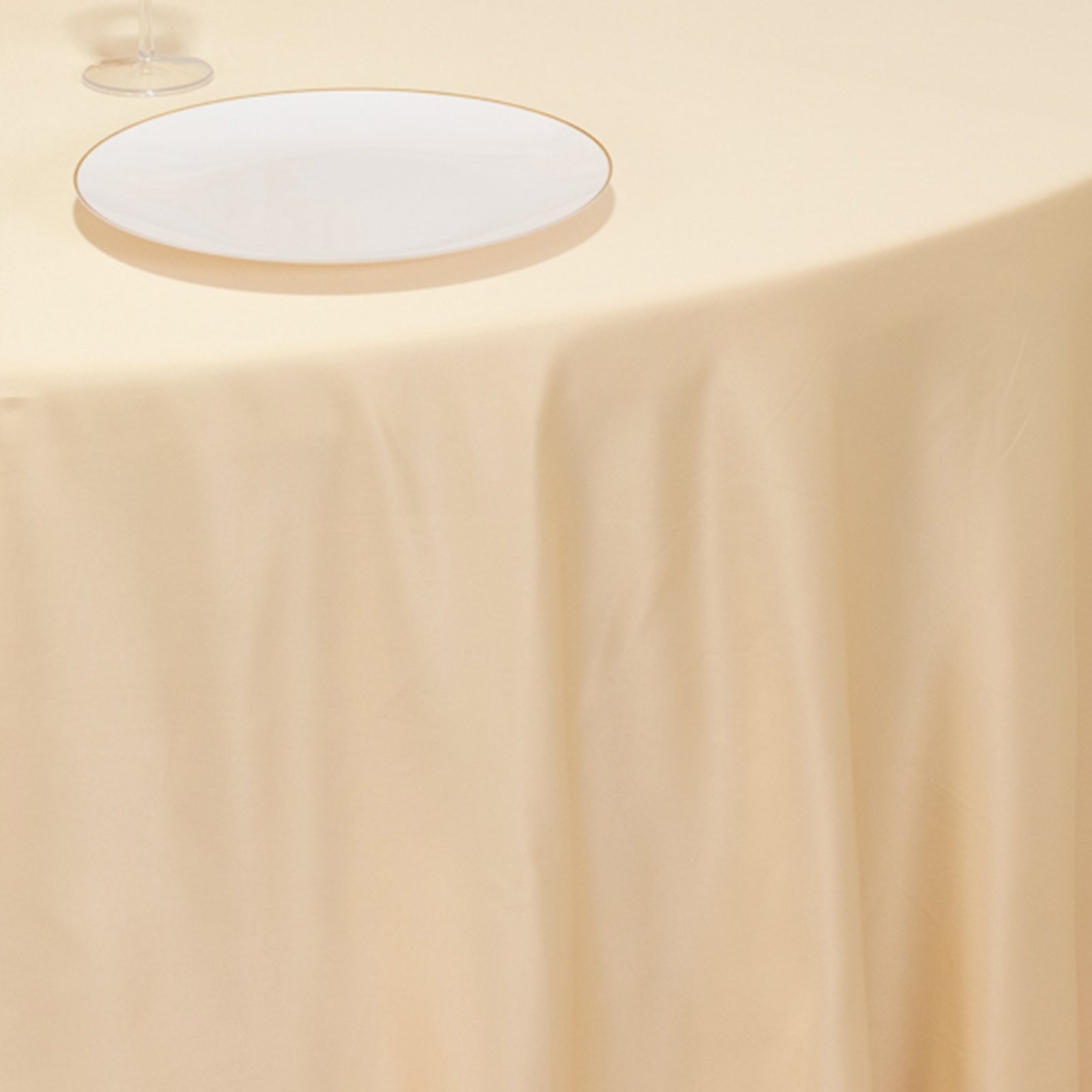 Lamour Satin 120" Round Tablecloth Beige - Seamless Table Cover with Soft Tempered Sheen