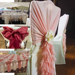1 Set Chiffon Hoods Chair Sashes with Willow Ruffles Design Terracotta (Rust) - Stylish Chair Bow Decor