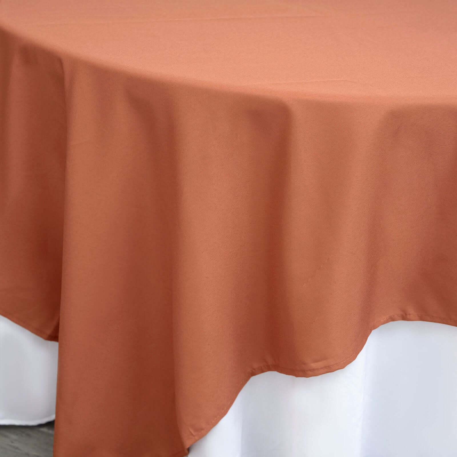 Polyester 90"x90" Table Overlay Square Tablecloth Terracotta (Rust) - Wrinkle-Resistant & Durable Table Cover