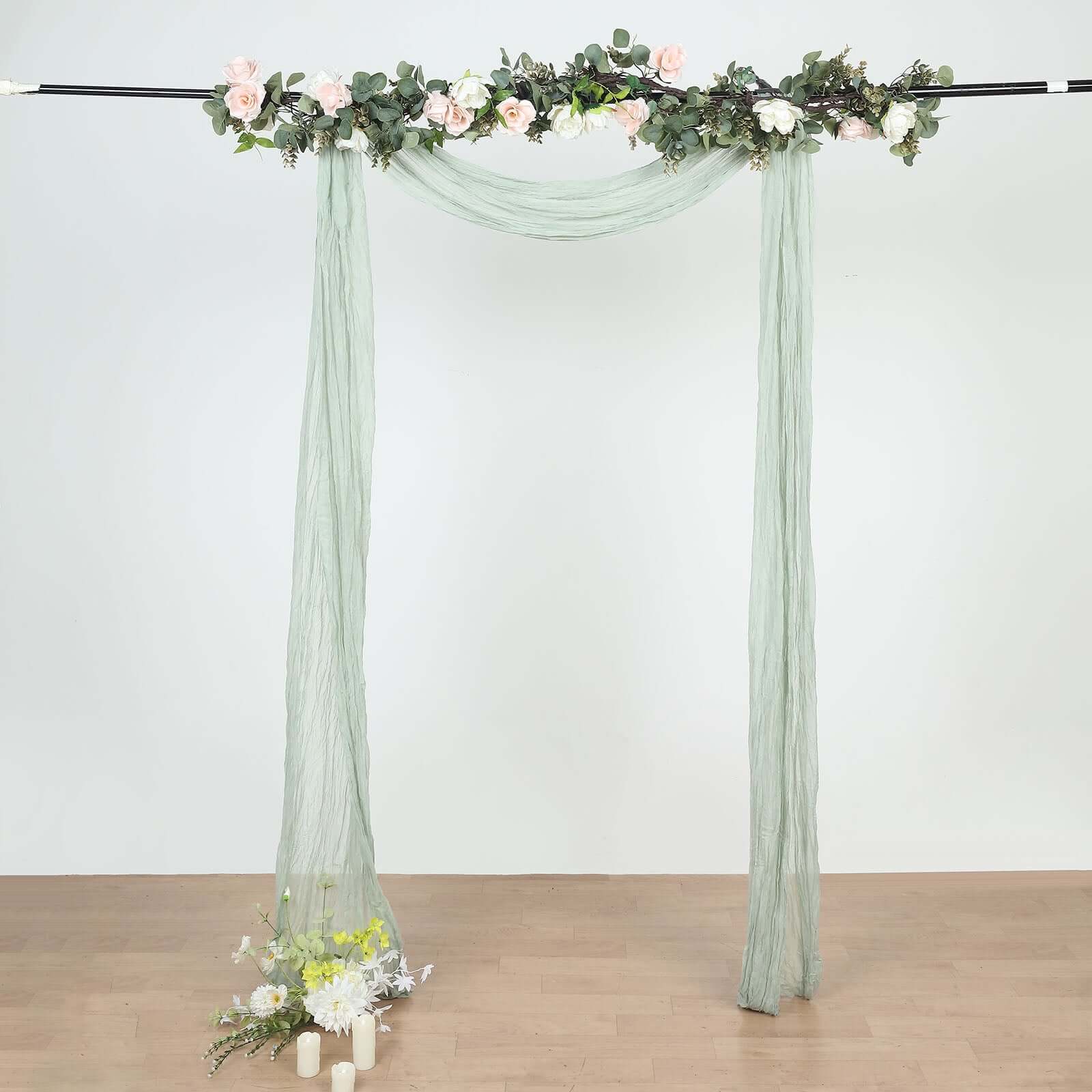 20ft Sage Green Gauze Cheesecloth Fabric Wedding Arch Drapery, Window Scarf Valance, Boho Decor Arbor Curtain Panel