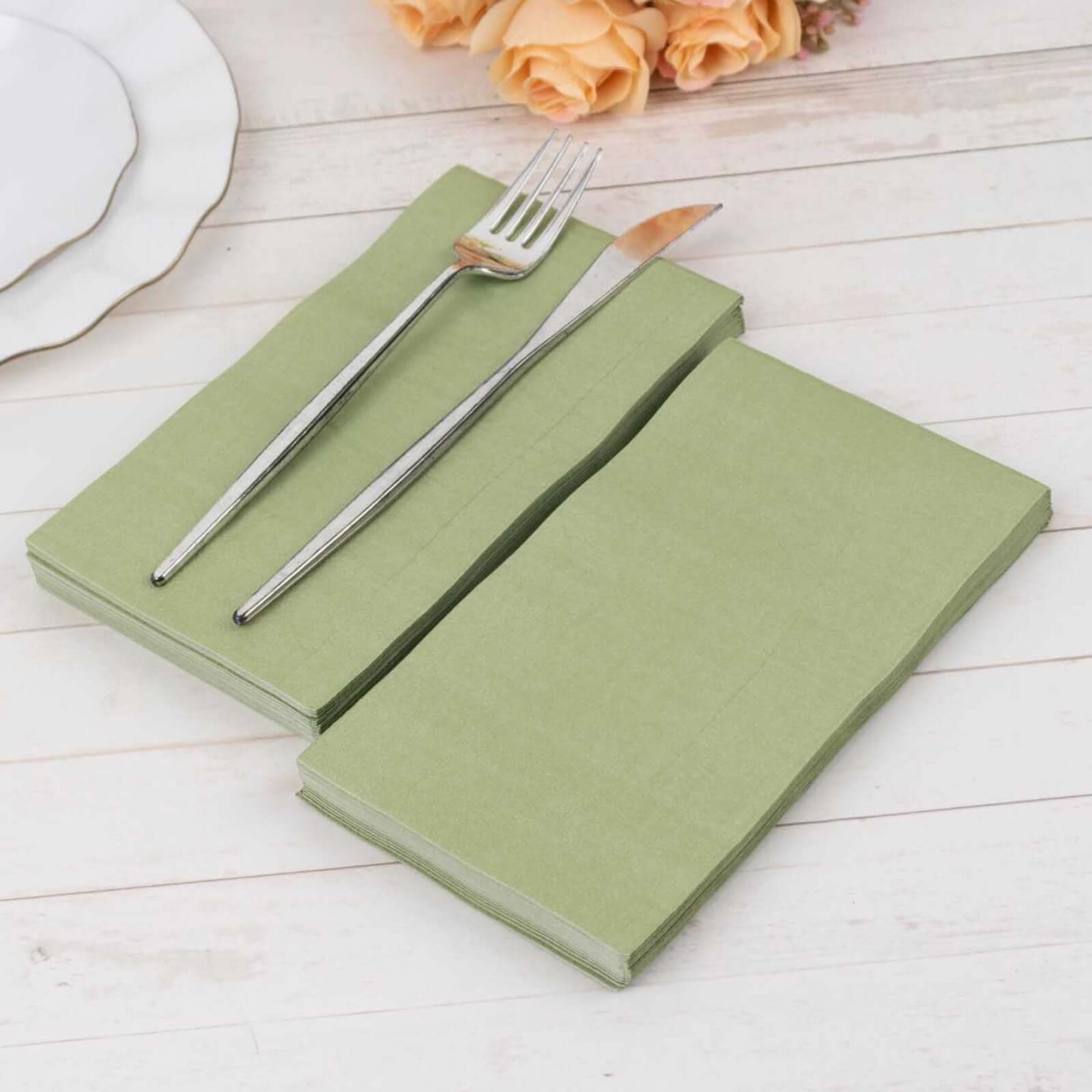 50-Pack Paper Napkins Sage Green - Soft Disposable 2-Ply Dinner Napkins for Weddings