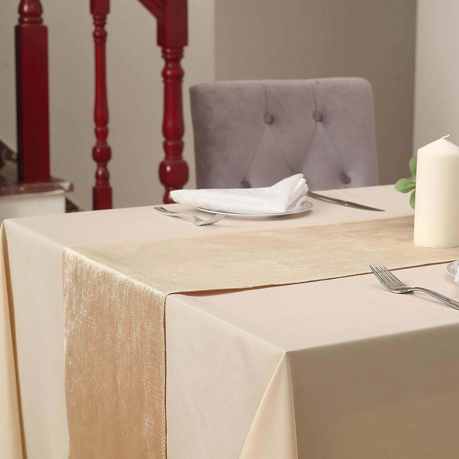 Premium Velvet 12"x108" Table Runner Champagne - Sheen Finish Reusable Table Decor