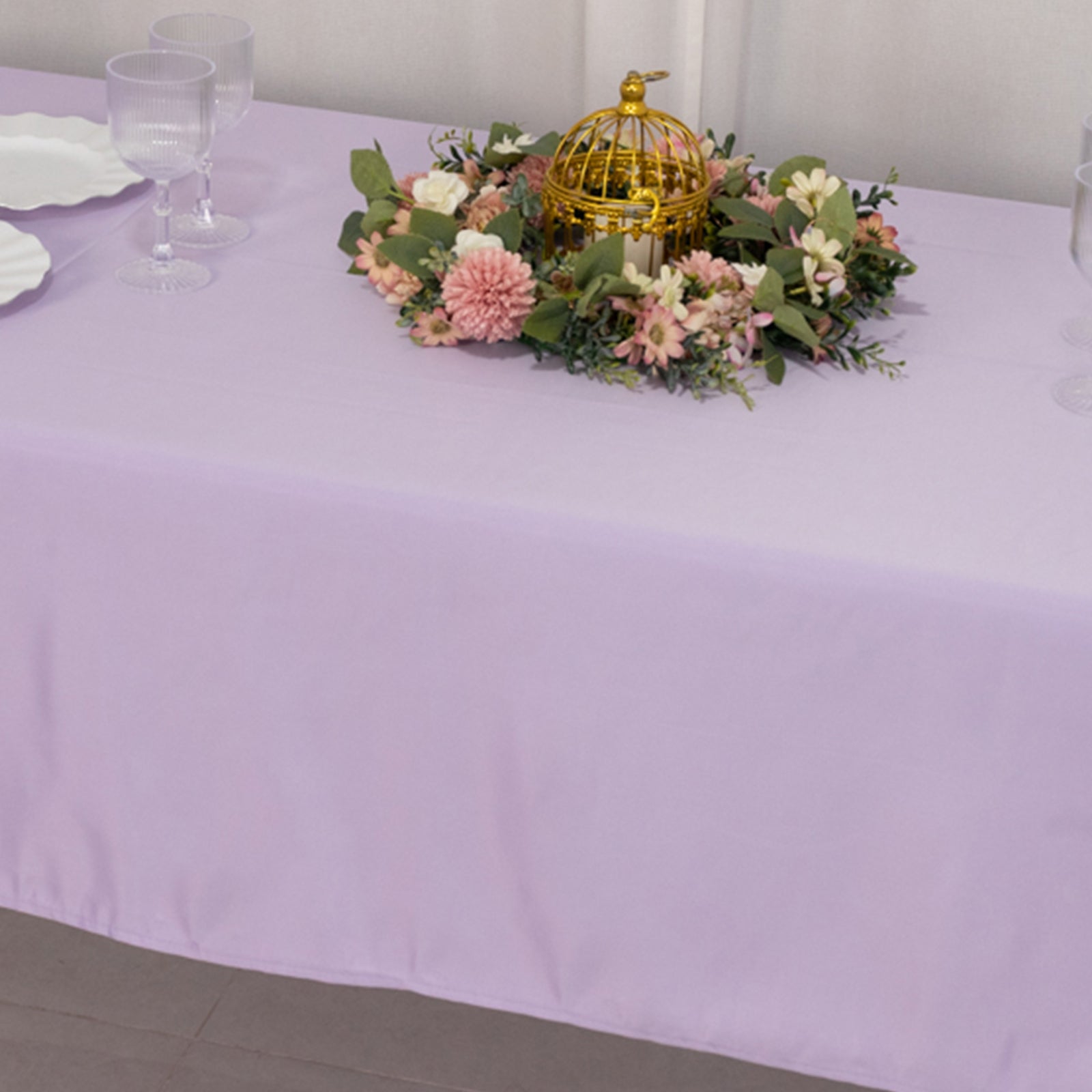 Lamour Satin 60"x102" Rectangle Tablecloth Lavender Lilac - Durable & Silky Soft Feel Table Cover