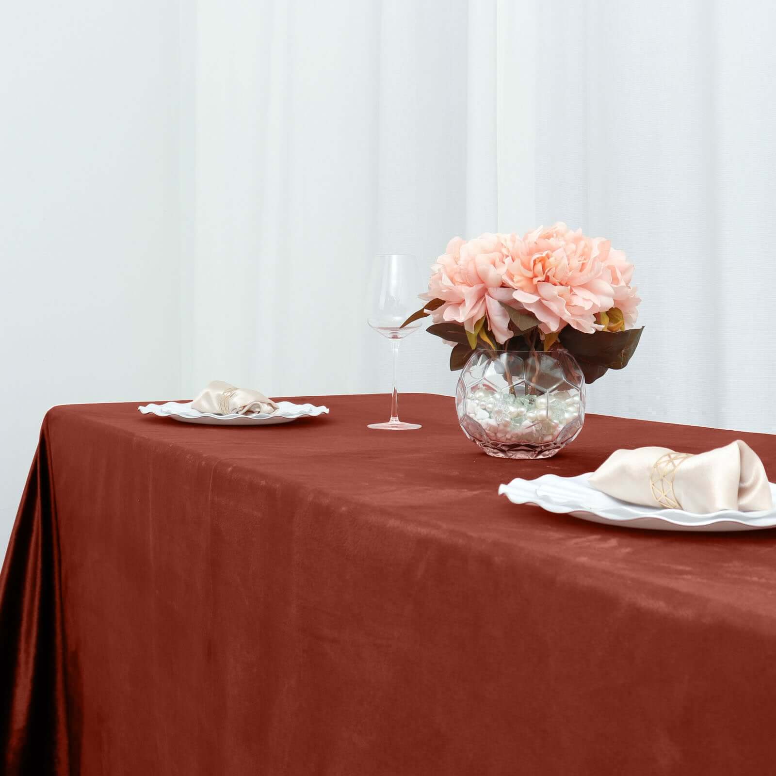 Premium Velvet 90"x132" Rectangle Tablecloth Terracotta (Rust) - Reusable Soft & Seamless Table Cover