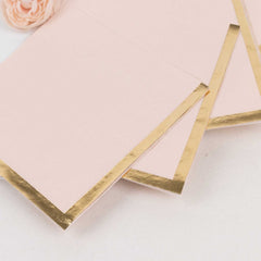 50-Pack Paper Beverage Napkins Blush with Gold Foil Edge - 2 Ply Disposable Soft 18GSM Cocktail Napkins 5"x5"