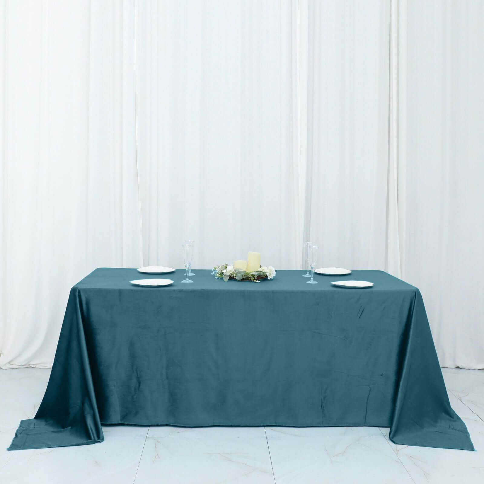 Premium Velvet 90"x132" Rectangle Tablecloth Peacock Teal - Reusable Soft & Seamless Table Cover